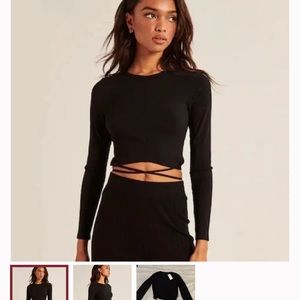 Abercrombie Long Sleeve Ribbed Tie Front Top